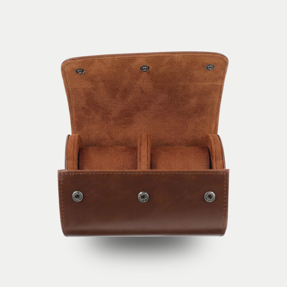 Dual Watch Leather Travel Case