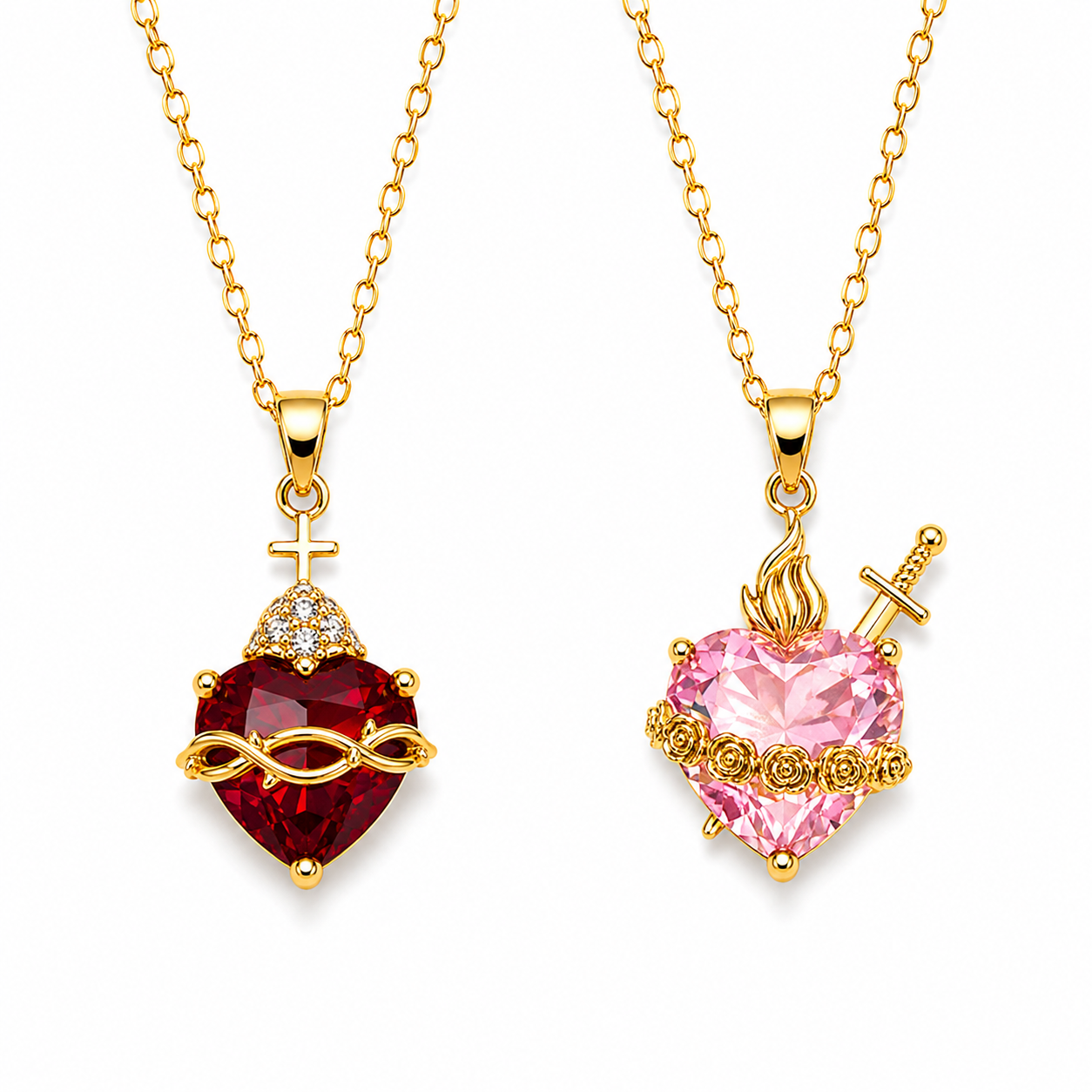 Sacred Heart of Jesus & Immaculate Heart of Mary Necklace Set