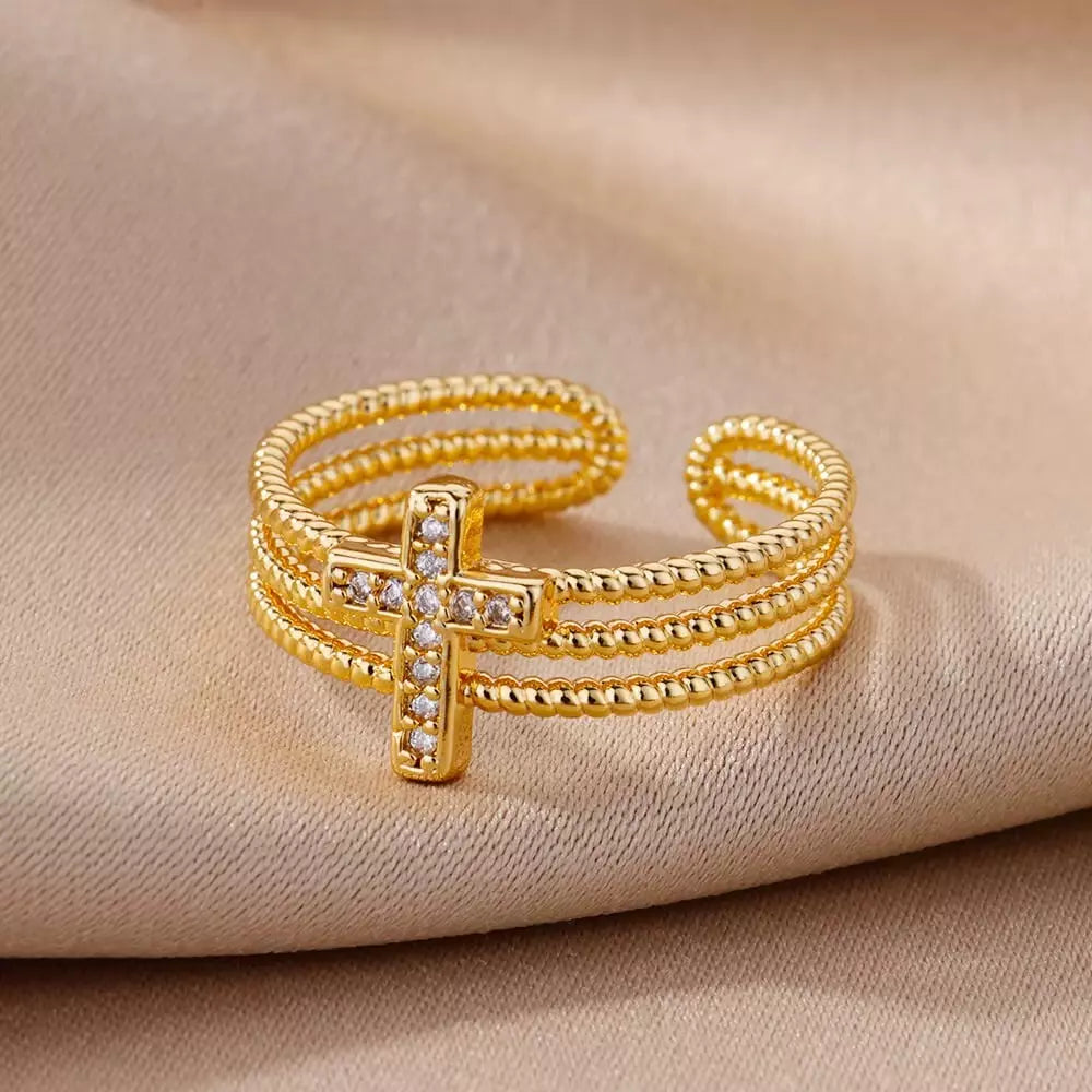 Women's Triple-Band Cross Adjustable Ring — Holy Altar