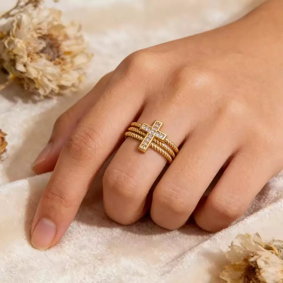 Women's Triple-Band Cross Adjustable Ring — Holy Altar