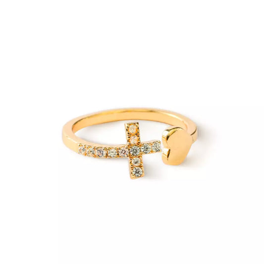 Women's Gold Heart & Cross Adjustable Ring — Holy Altar