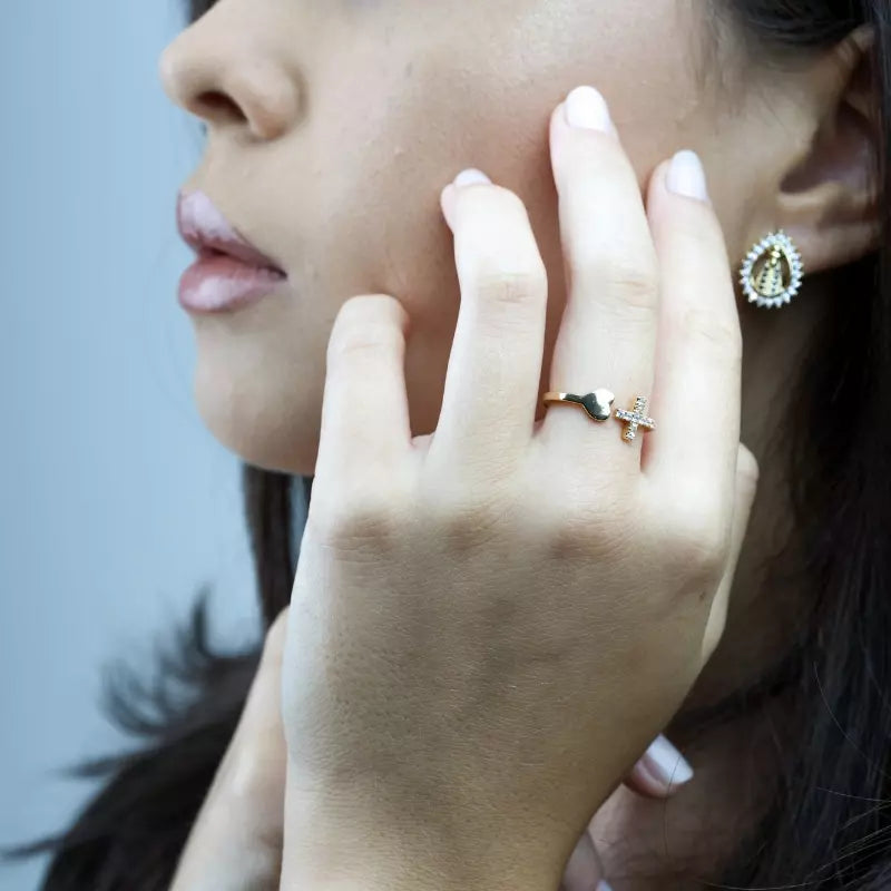 Women's Gold Heart & Cross Adjustable Ring — Holy Altar