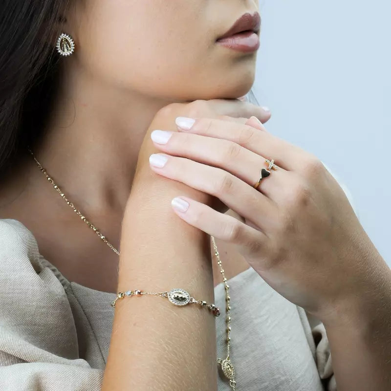 Women's Gold Heart & Cross Adjustable Ring — Holy Altar