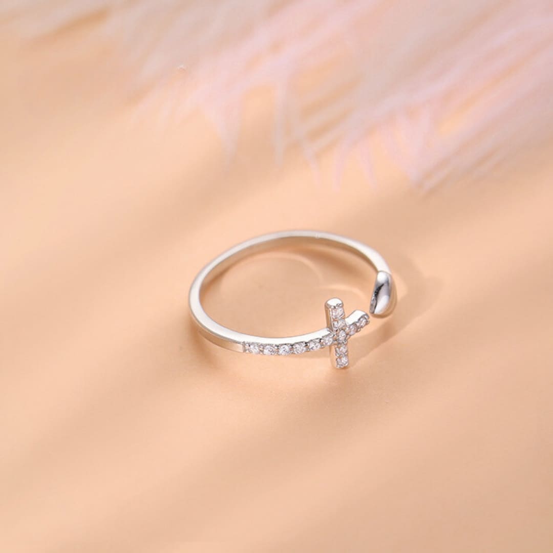 Women's Silver Heart & Cross Adjustable Ring — Holy Altar