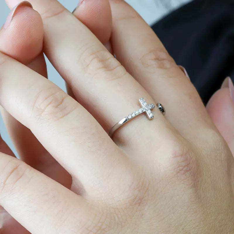 Women's Silver Heart & Cross Adjustable Ring — Holy Altar