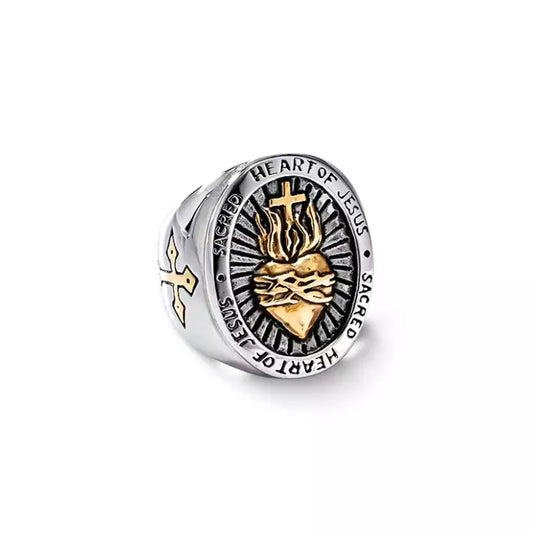 Sacred Heart of Jesus Gold Stainless Steel Ring — Holy Altar