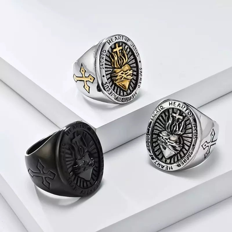Sacred Heart of Jesus Gold Stainless Steel Ring — Holy Altar