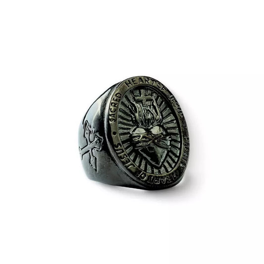 Sacred Heart of Jesus Black Stainless Steel Ring — Holy Altar