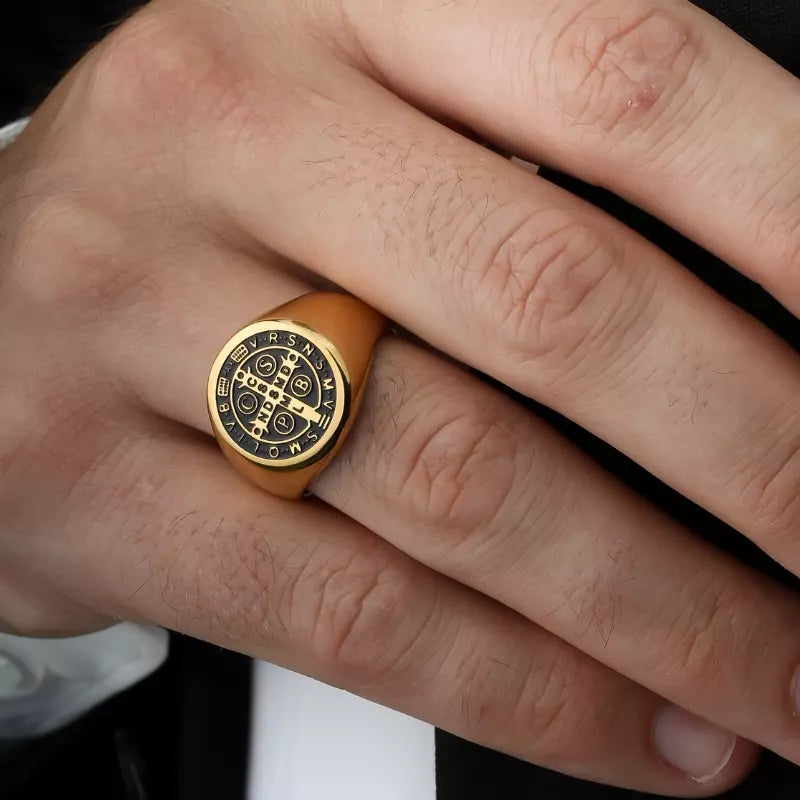 Saint Benedict Medal Gold Ring — Holy Altar