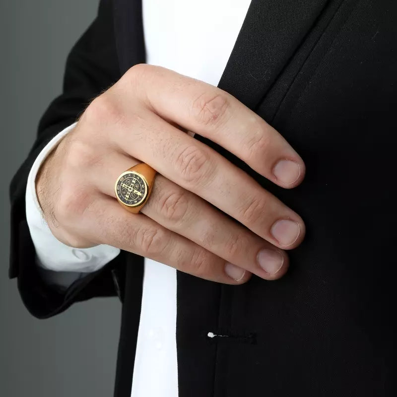 Saint Benedict Medal Gold Ring — Holy Altar
