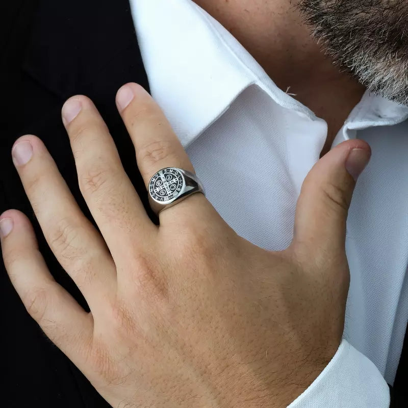 Saint Benedict Medal Silver Ring — Holy Altar
