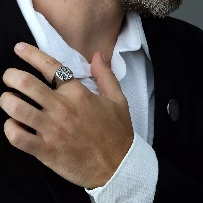 Saint Benedict Medal Silver Ring — Holy Altar