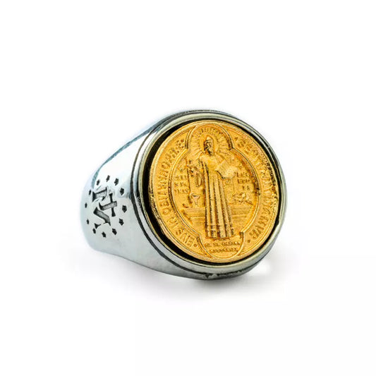 Saint Benedict Medal Silver & Gold Ring — Holy Altar