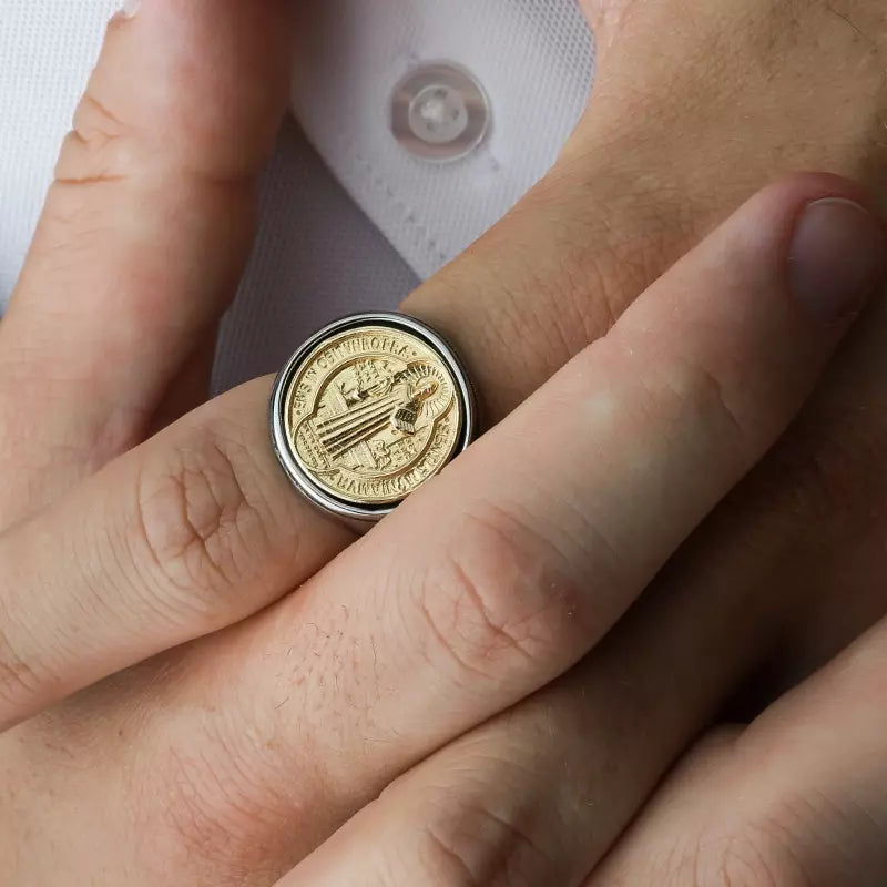 Saint Benedict Medal Silver & Gold Ring — Holy Altar