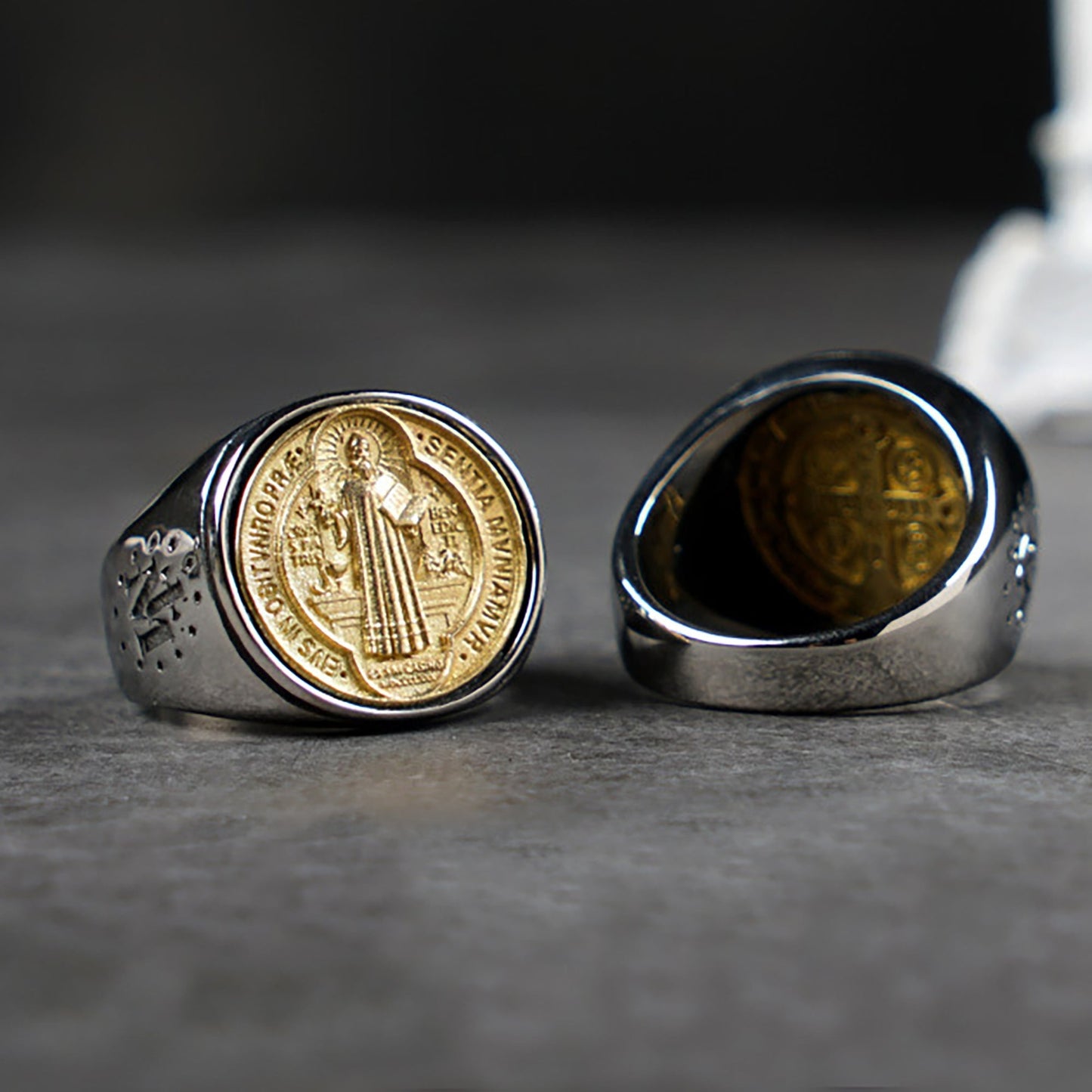 Saint Benedict Medal Silver & Gold Ring — Holy Altar