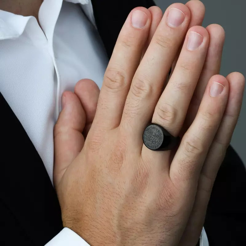 Saint Benedict Medal Black Ring — Holy Altar