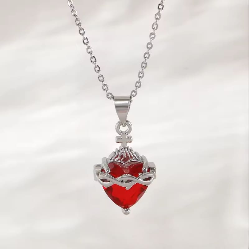 Sacred Heart of Jesus Silver Pendant Necklace Holy Altar