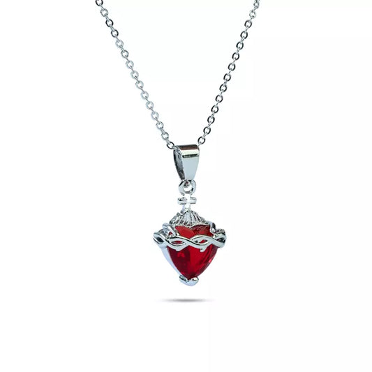 Sacred Heart of Jesus Silver Pendant Necklace Holy Altar