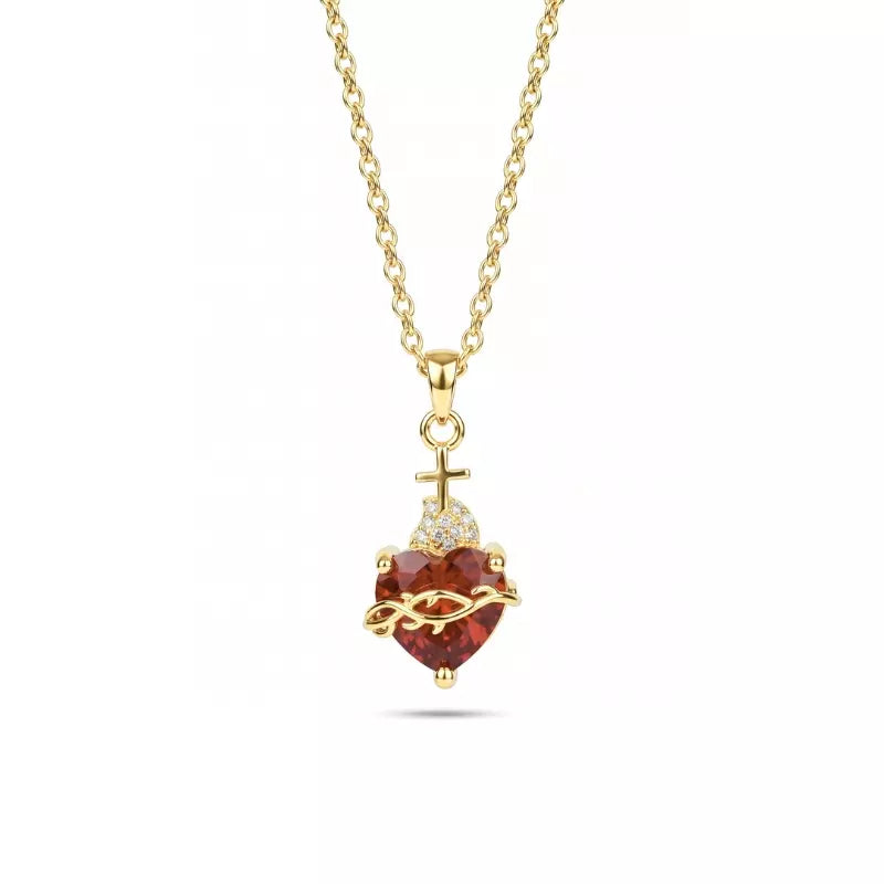 Sacred Heart of Jesus zirconia gold pendant necklace