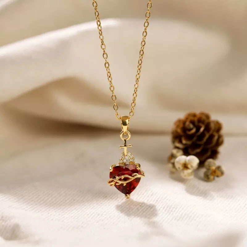 Sacred Heart of Jesus necklace worn